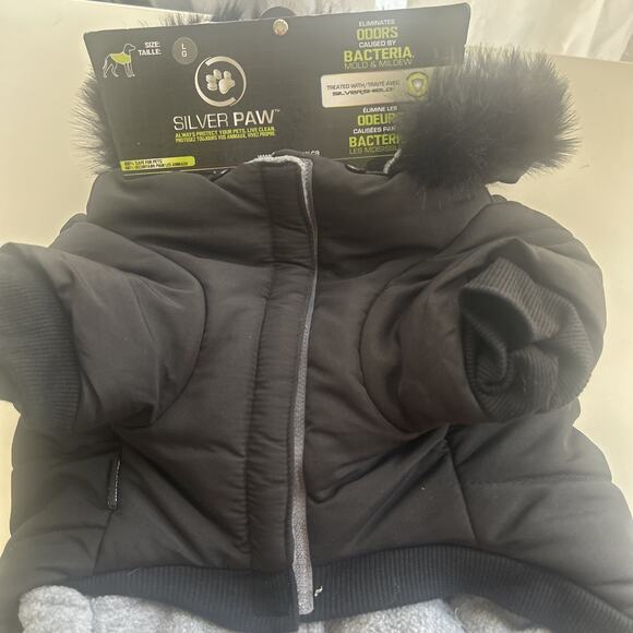 Silver Paw Dog Rain Coat Jacket w/Silvershield Eliminates Odor Large Black NEW - Picture 1 of 7